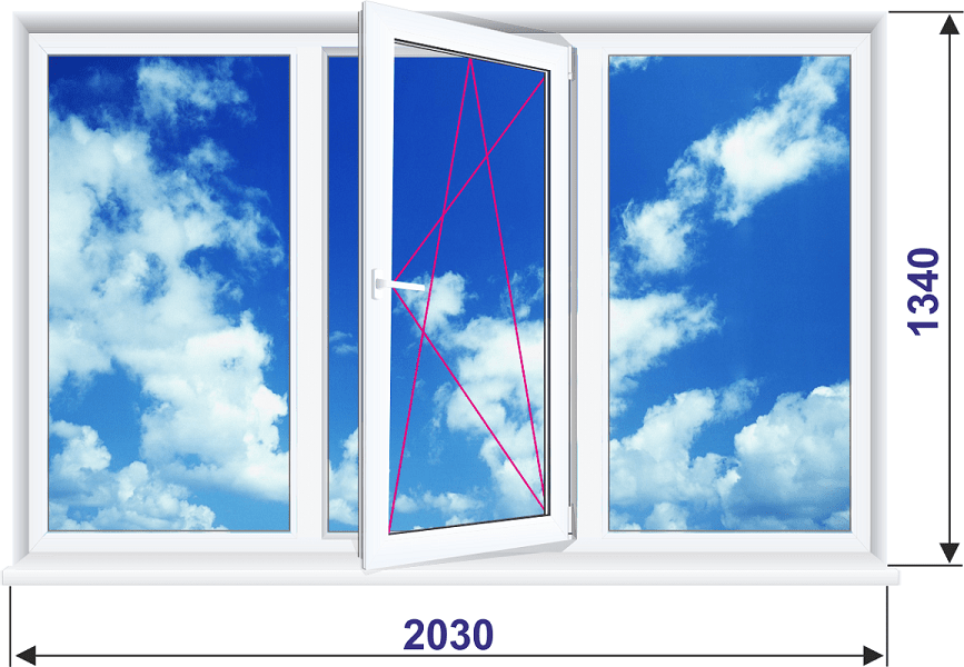 Окна трехстворчатые 2030x1340